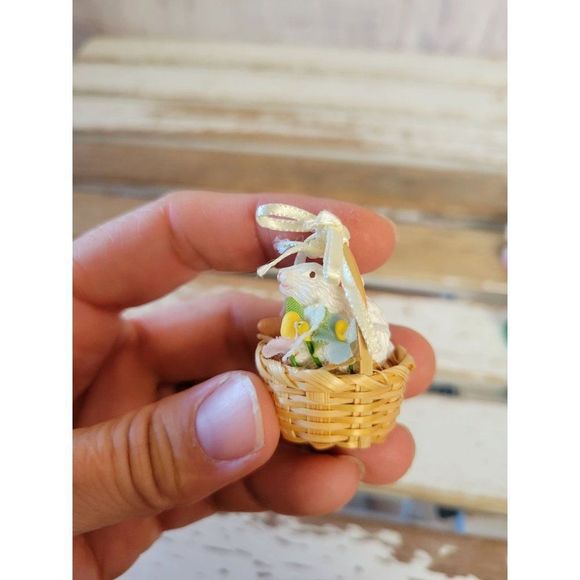 Easter rabbit basket mini village home decor - Picture 2 of 7
